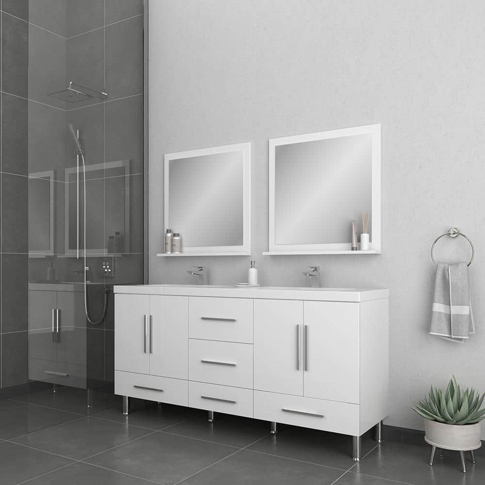 Alya 72" White Engineered Wood Double Bathroom Vanity