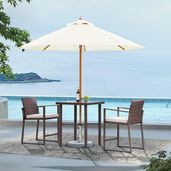 Drak Brown 3-Piece Set Outdoor Metal Bistro Set with Umbrella Hole