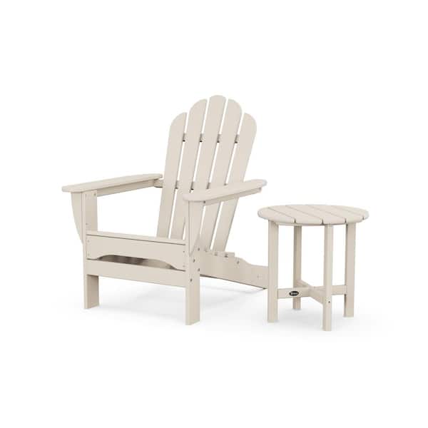 Trex Outdoor Furniture Monterey Bay 2-Piece Plastic Patio Conversation Set Adirondack Chair with Side Table in Sand Castle