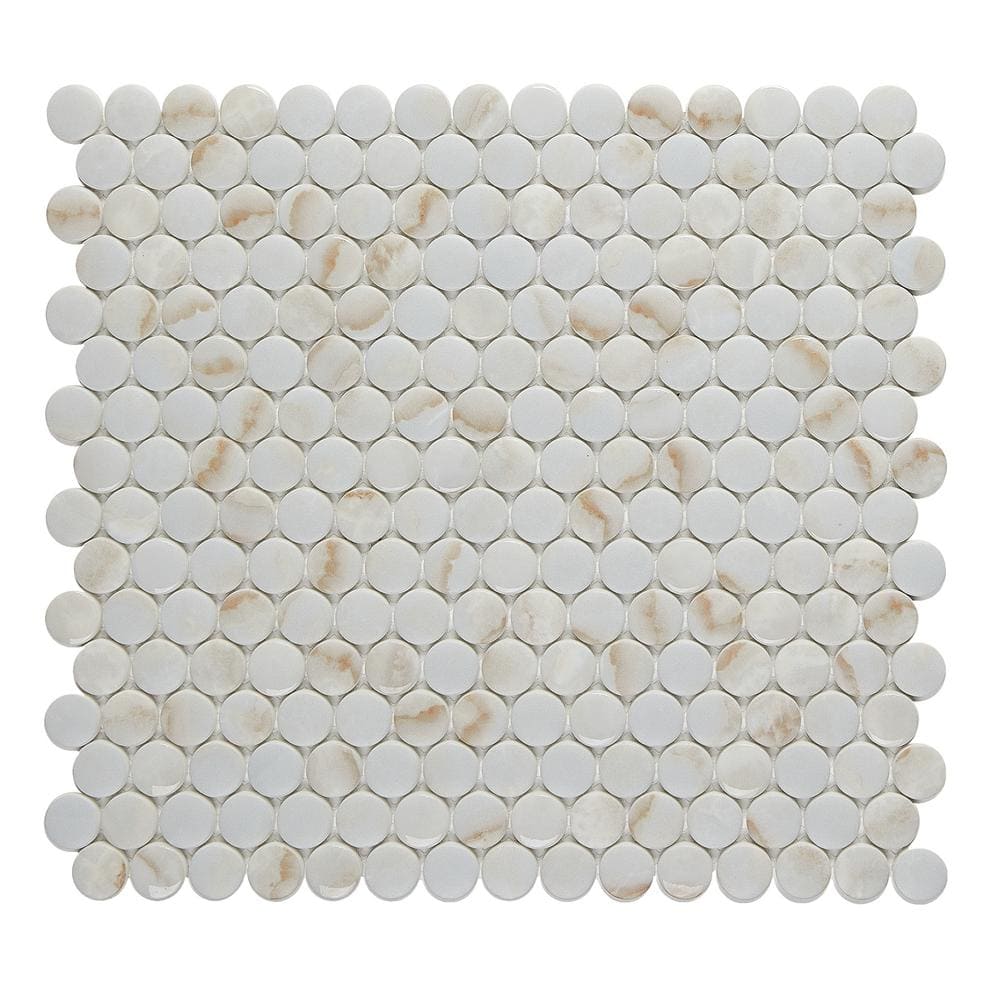 Marble Essence Onyx 12.32 in. x 11.42 in. Penny Round Glass Mesh-Mounted Mo