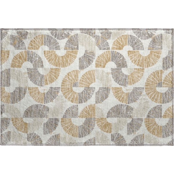 Mayfield Premium Machine Washable Abstract AMF2462 Ivory 2 ft. x 3 ft. Accent Rug
