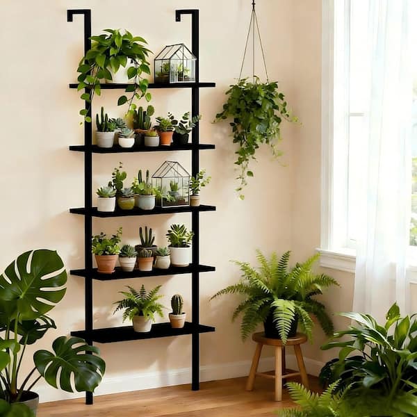LACOO 72 In. Tall Ladder Shelf, 5-Tier Wood Wall-Mounted Bookcase