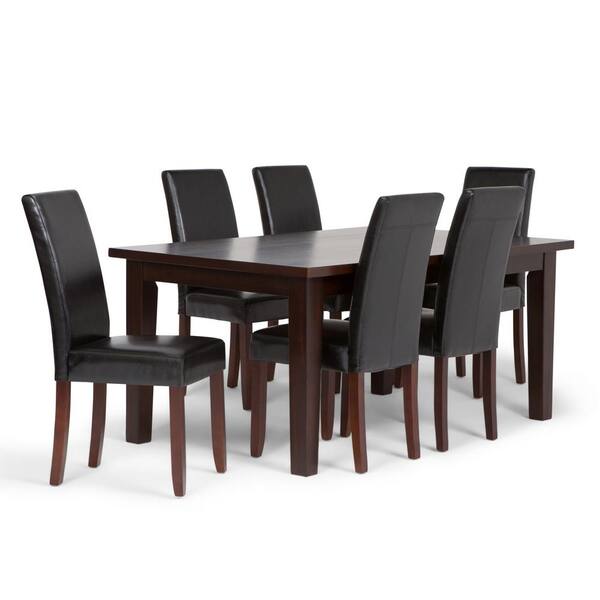 Simpli Home Acadian Transitional 7, Black Leather Parsons Dining Room Chairs