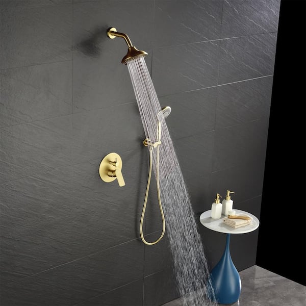 Single Handle 5-Spray Shower Faucet 1.8 GPM with Pressure Balance Brass Shower System with Hand Shower in. Brushed Gold