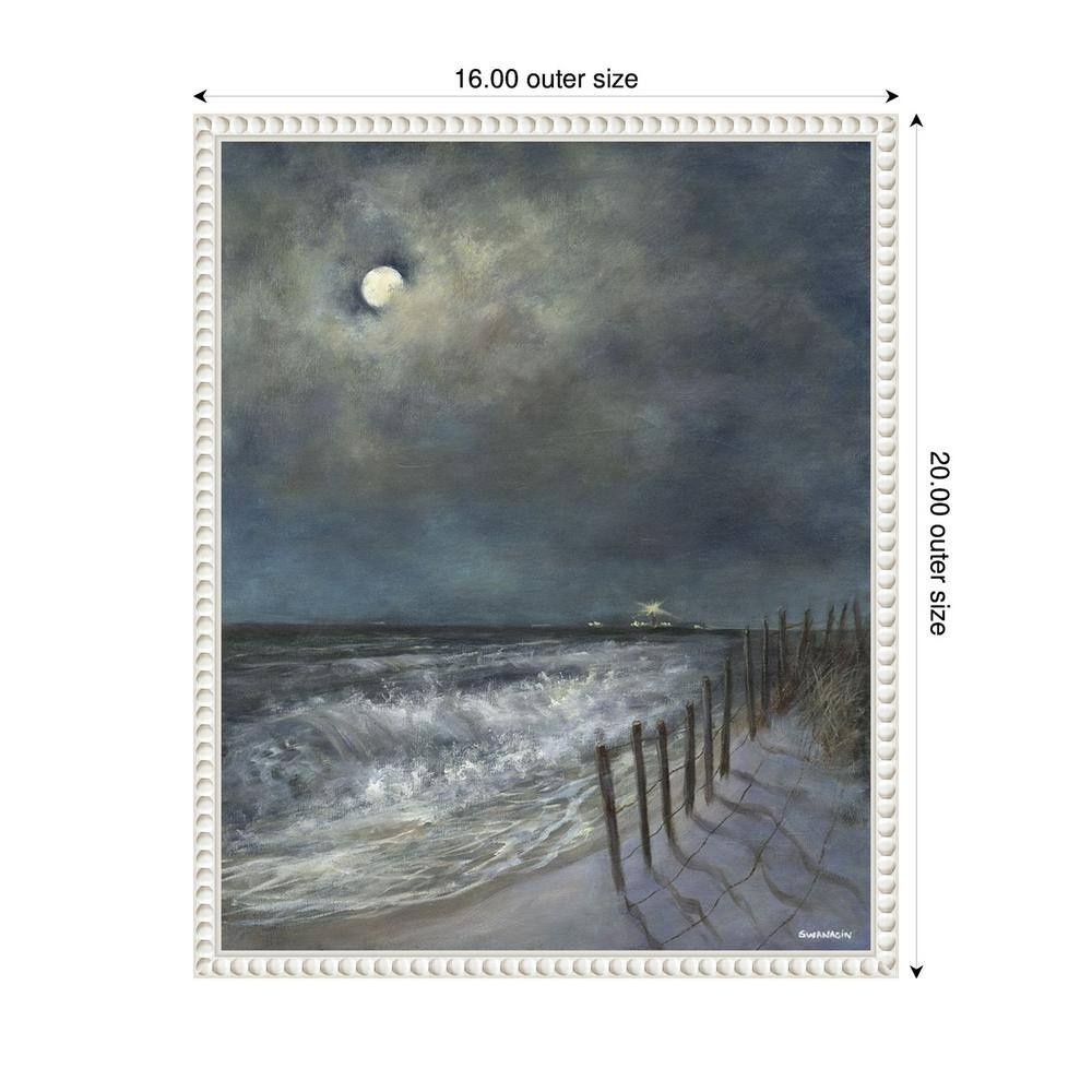 David Swanagin Coastal Nighttime Seascape Canvas Art with White Floater Frame