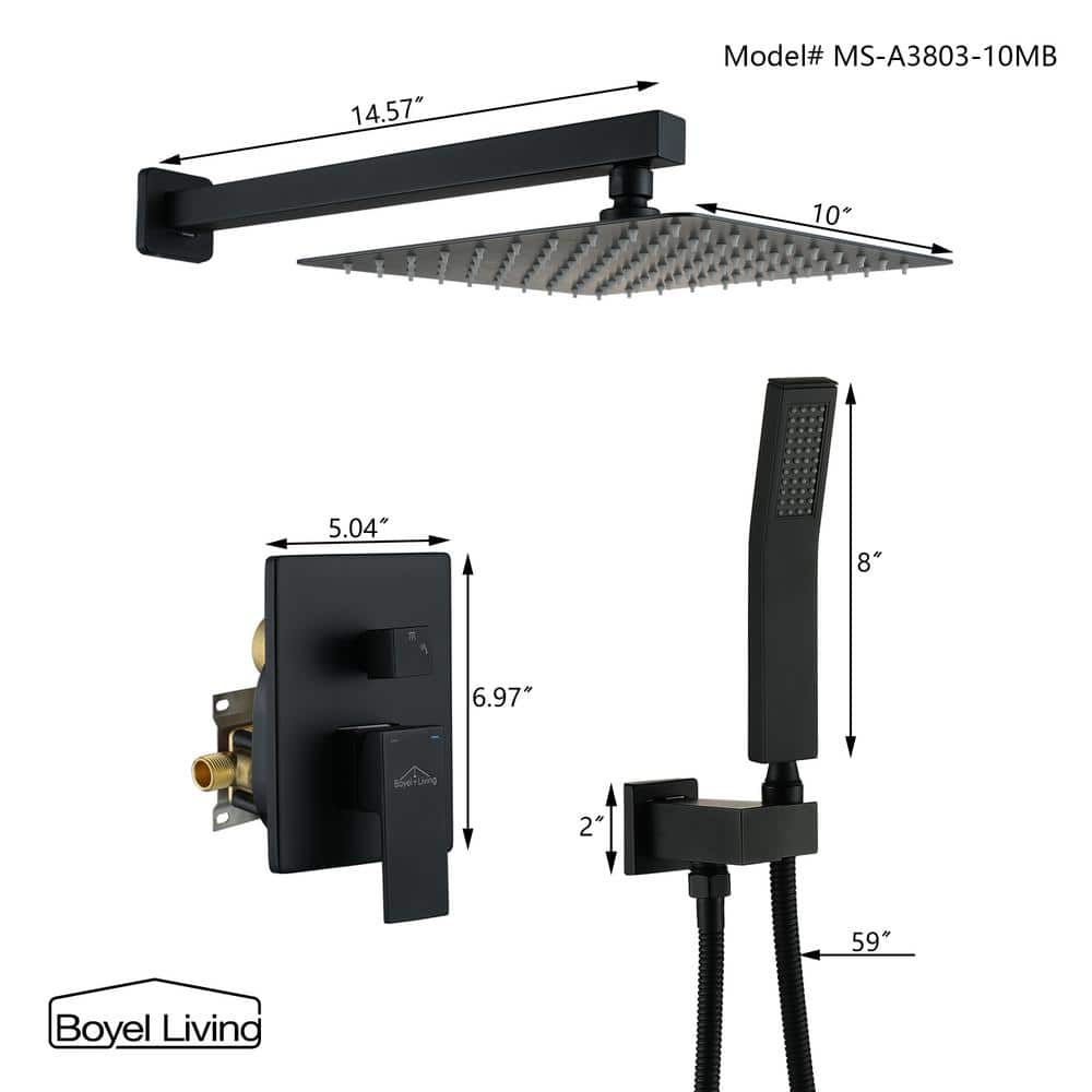 Matte Black Dual Square Rain Shower System with Handheld