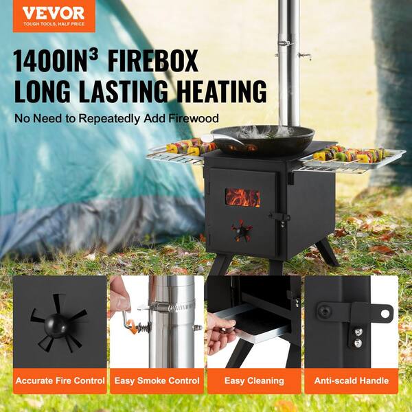 Portable Wood Burning Stove Camping Hot Tent BBQ for Outdoor w/ Chimney  Pipes