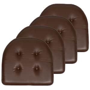 Faux Leather Memory Foam Tufted U-Shape 16 in. x 17 in. Non-Slip Indoor/Outdoor Chair Seat Cushion (4-Pack), Brown