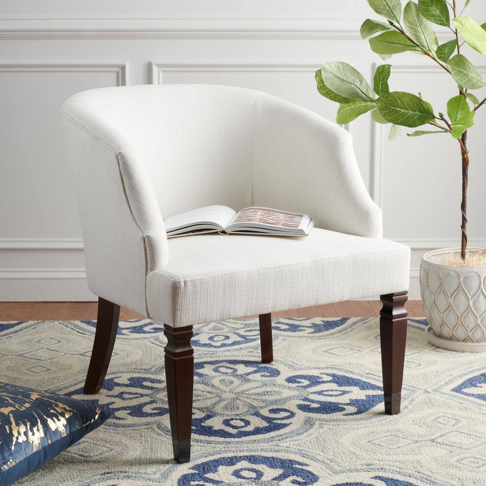 Elegant White Velvet Accent Chair with Walnut Wood Legs