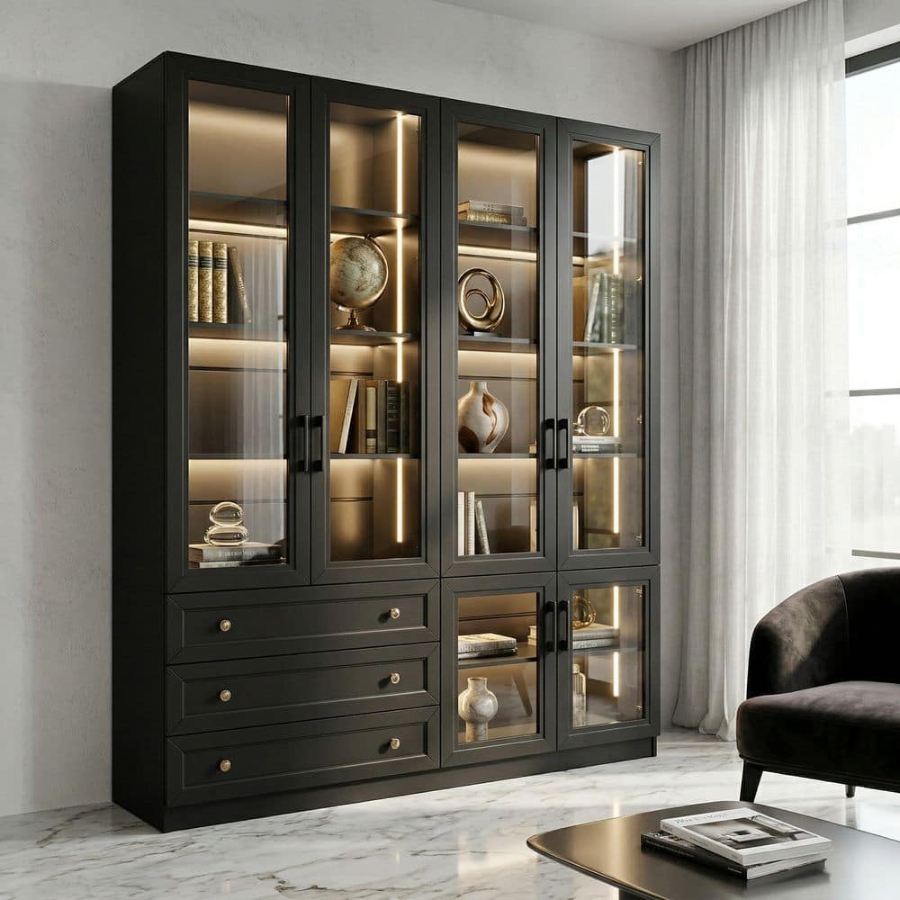 ね✩カントリー✩カウンター FUFU&GAGA Black Paint Finish Wood 78.7 in. H Accent Cabinet with