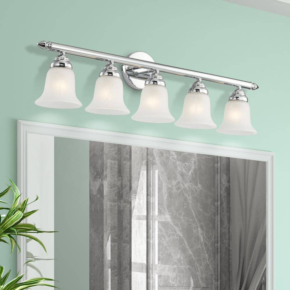 Neptune 5-Light Polished Chrome Vanity with White Alabaster Glass