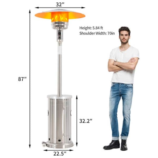 48,000 BTU Silver Stainless Steel Propane Patio Heater with Wheels  ZQ-FHB001 - The Home Depot