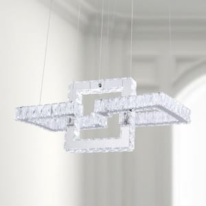 Jefferson 3- Light Clear/Chrome Unique Geometric Integrated LED Chandelier with Crystal Accents