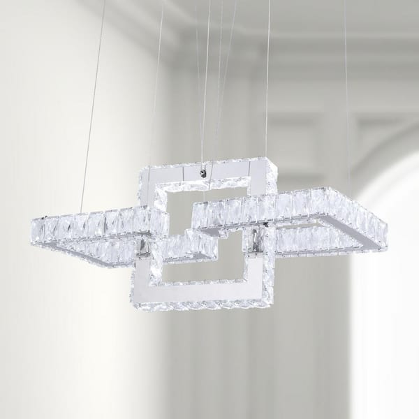 Maxax Jefferson 3- Light Clear/Chrome Unique Geometric Integrated LED Chandelier with Crystal Accents