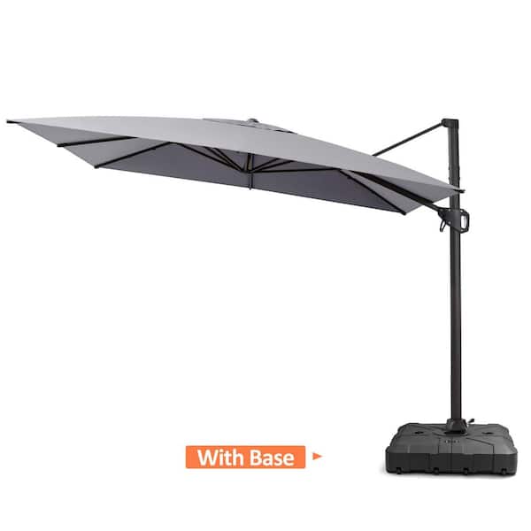 Pellebant 10.5 ft. x 10.5 ft. Large Outdoor Aluminum Cantilever 360° Rotation Patio Umbrella in Gray with Base