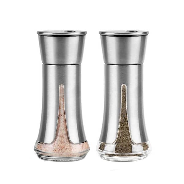 Salt and Pepper Shakers Set Stainless Steel Adjustable Pour Holes Modern Kitchen Accessory Elegant Decor 2-Pack