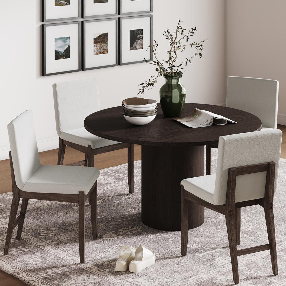 Gracie High Back Cream Boucle Upholstered Side Chair with Dark Brown Wood Frame