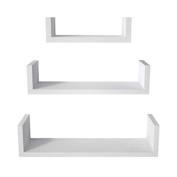 16.7 in. W x 4.7 in. D x 3.9 in. H White Wall Mounted Floating Shelves, Solid Wood Kitchen Cabinet