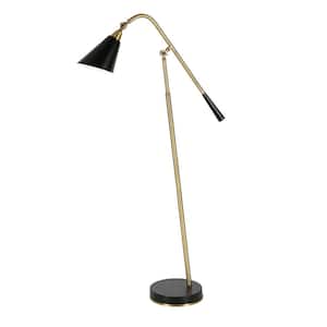 52 in. Gold and Black 1 1-Way (On/Off) Swing Arm Floor Lamp for Living Room with Metal Cone Shade