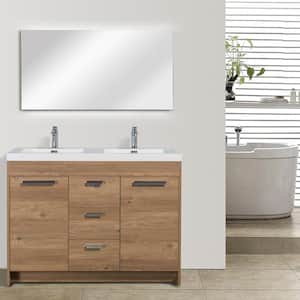 Lugano 48 in. W x 19 in. D x 36 in. H Double Bath Natural Oak Vanity with White Acrylic Top with White Integrated Sinks