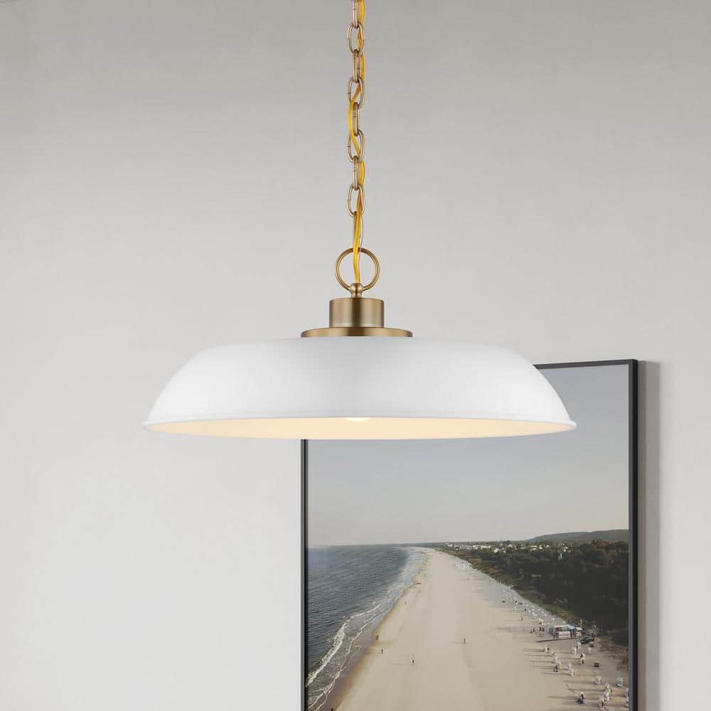 Colony 19.88'' Matte White and Burnished Brass Modern Pendant Light