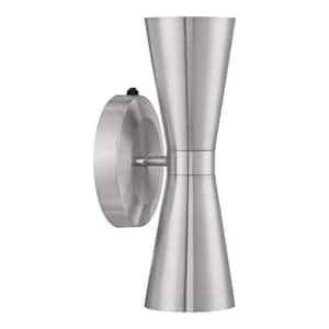 Albert 12.75 in. Brushed Nickel Damp-Rated Outdoor Coach Wall Lamp with Dusk to Dawn Photo Cell