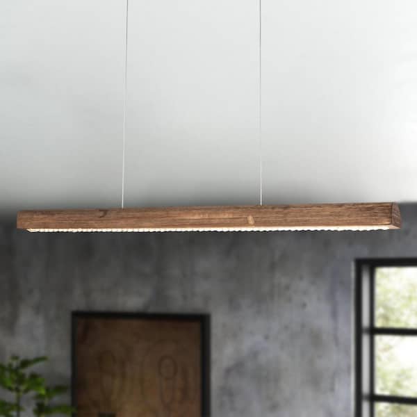 Rennnsan Hunter 1-Light Dimmable Wood Brown Integrated LED Kitchen Island Pendant Light