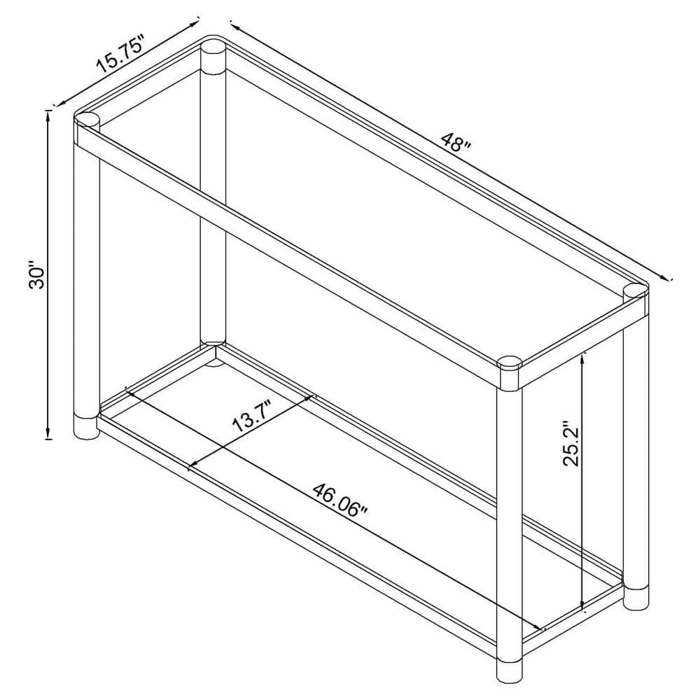 Chrome and Clear Glass Sofa Table with Storage Shelf