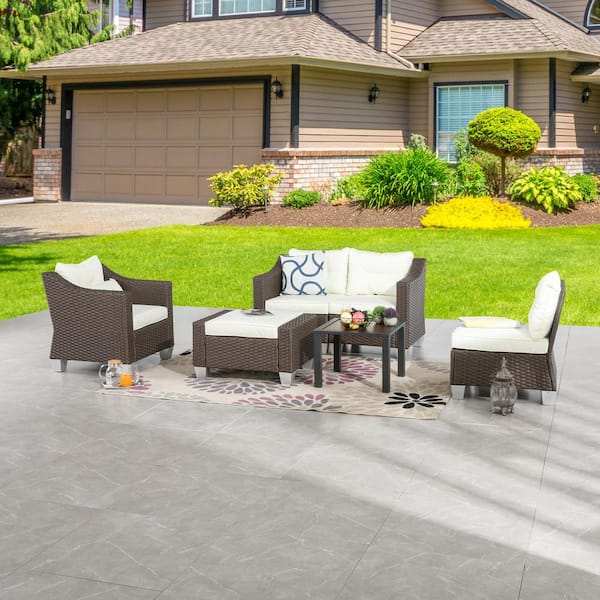 Patio Festival 6-Piece Wicker Patio Conversation Set with Beige ...