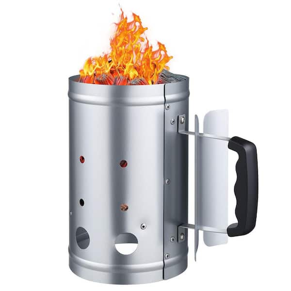 Charcoal Chimney Starter, 4 lbs. Large Capacity Coal Fireplace, Heavy Duty BBQ Steel Chimney Starter, Silver
