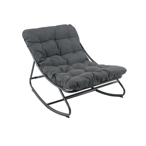 Metal Outdoor Rocking Chair with Thick Cushion, Indoor and Outdoor