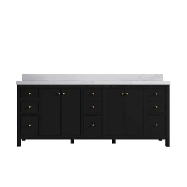 Willow Collections Chicago 84 in. W x 22 in. D x 36 in. H Double Sink Bath Vanity in Black with 2 in. Calcutta Nuvo Qt. Top