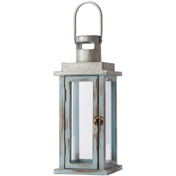 Home Decorators Collection 16.75 in. H Distressed Teal Lantern