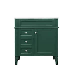 Simply Living 32 In. W x 21.5 In. D x 35 In. H Bath Vanity in Green with Carrara White Porcelain Top