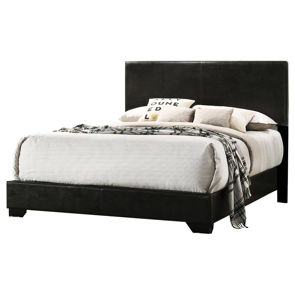 Black Faux Leather Upholstered Queen Bed with Tufted Headboard
