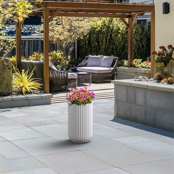 11.5 in. Large Crisp White (Premium Inner) Concrete Round Planter / Pot with Drainage Holes