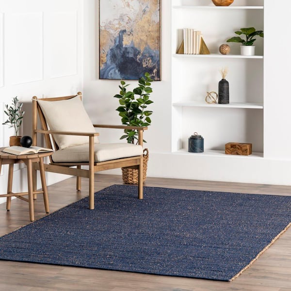 Elfriede Blue Doormat 3 ft. x 5 ft. Solid Jute Area Rug