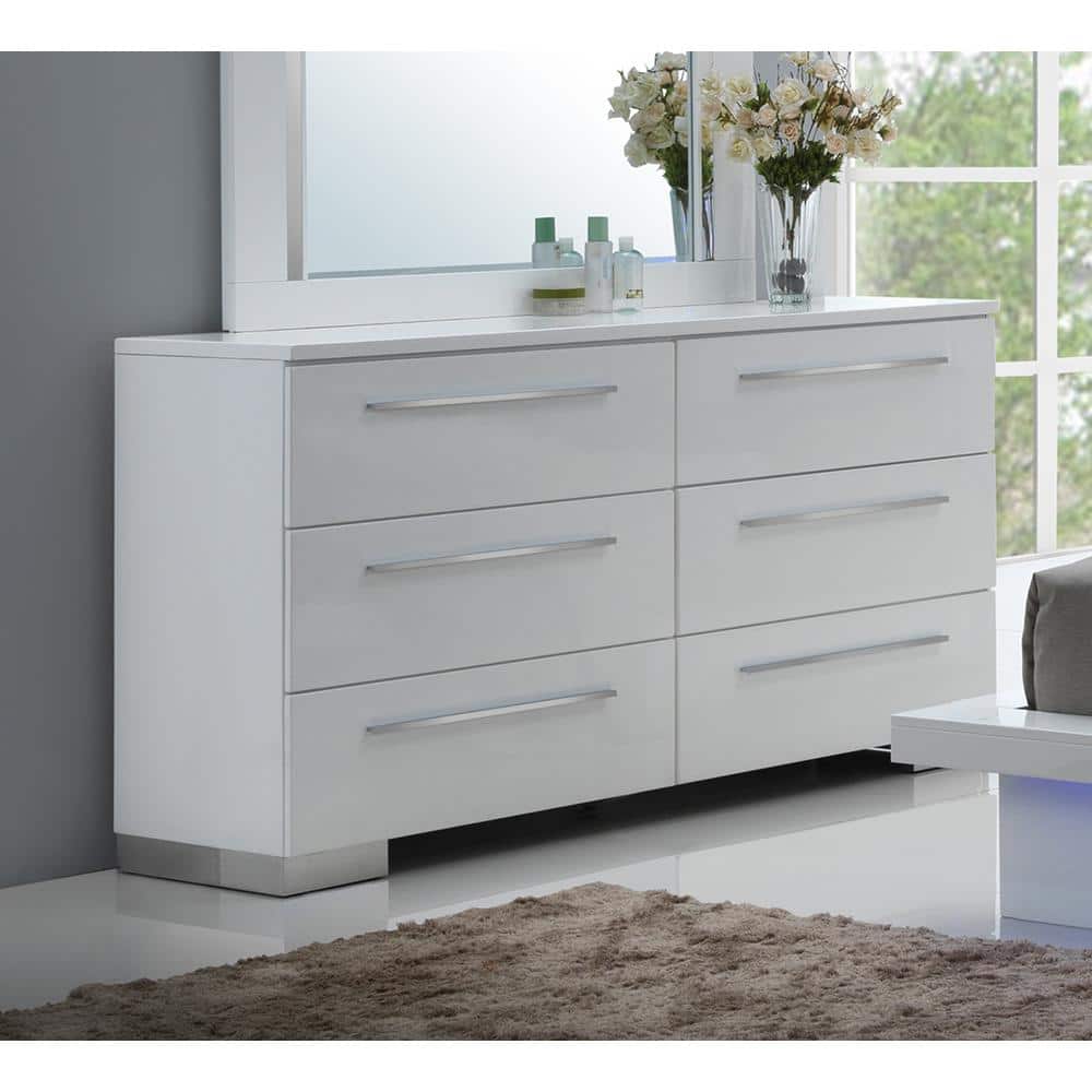 Sapphire 63" White Wood 6-Drawer Dresser