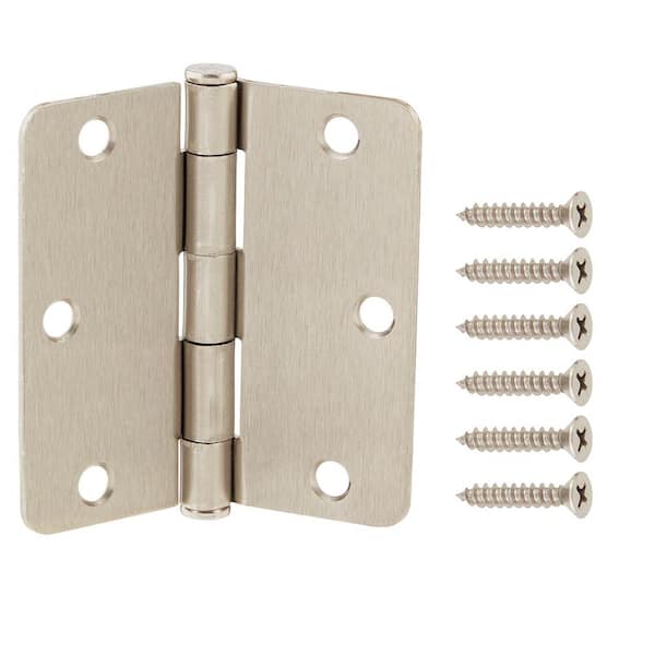 3-1/2 in. Satin Nickel Steel Door Hinges 1/4 in. Corner Radius with Screws (48-Pack) 3-1/2 in. Satin Nickel Steel Door Hinges 1/4 in. Corner Radius with Screws (48-Pack)