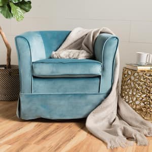Cecilia Blue New Velvet Swivel Chair with Loose Cover
