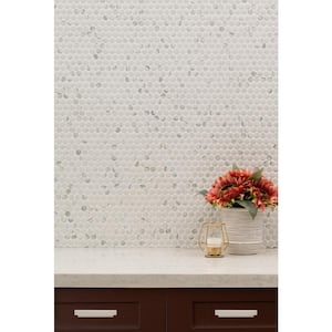 Carrara Penny Round 12 in. x 12 in. x 6mm Matte Porcelain Mesh-Mounted Mosaic Tile (1 sq. ft.)