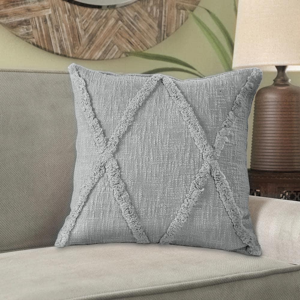 Reese Light Gray Cotton Geometric 18" Square Throw Pillow Set