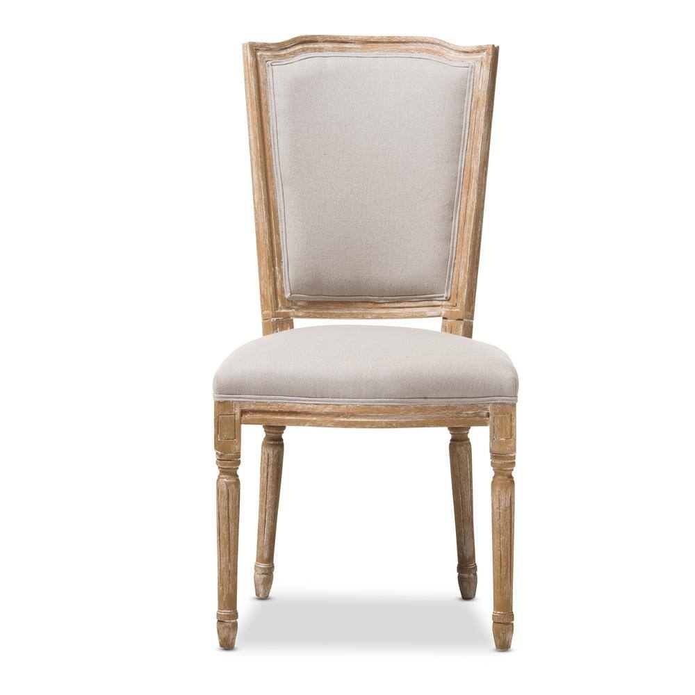 Beige Linen Upholstered Wood Parsons Side Chair
