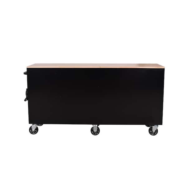 Husky - Standard Duty 72 in. W x 20 in. D 10-Drawer Black Mobile Workbench Cabinet with Solid Wood Top