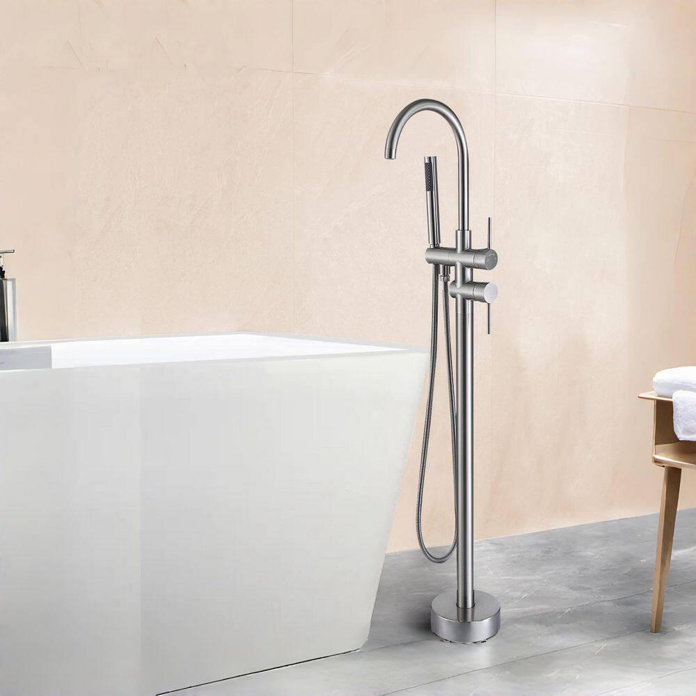 42-7/8 in. 1-Handle Freestanding Anti Scald Bathtub Faucet with Hand Shower Head in Brushed Nickel price history on PriceWatchPro