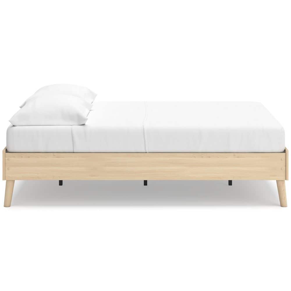 Light Brown Full Platform Bed with Wood Frame and Storage