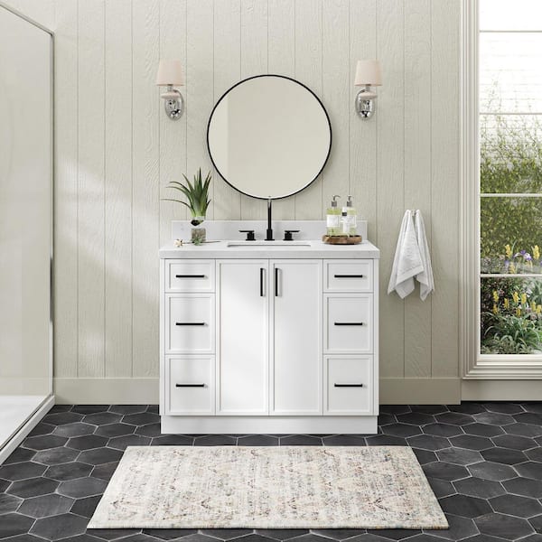 ARIEL Kelly 42 in. W x 22 in. D x 36 in. H Single Bath Vanity in White with Carrara White Quartz Top