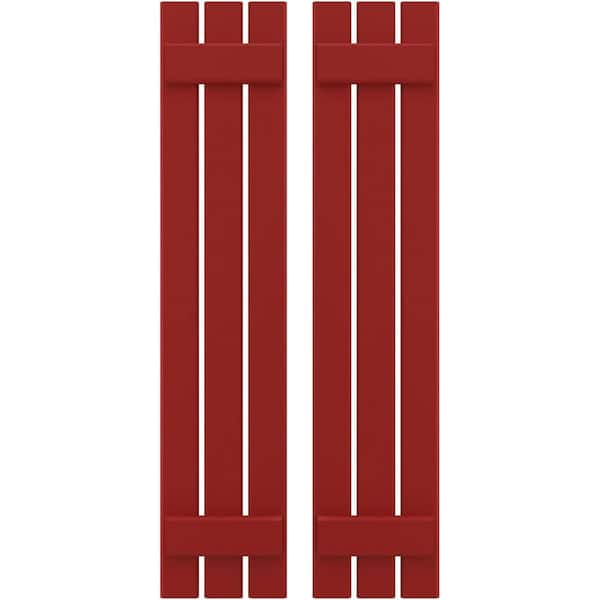 Ekena Millwork 11-1/2 in. W x 38 in. H Americraft 3-Board Exterior Real Wood Spaced Board and Batten Shutters in Fire Red