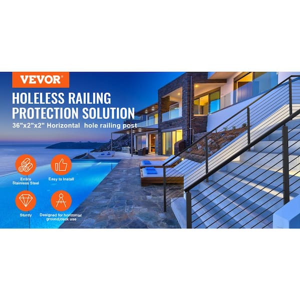 Cable Railing Post 36 in. L x 2 in. W x 2 in. H Level Deck Railing Post Without Holes SUS304 Stainless Steel Rail Post