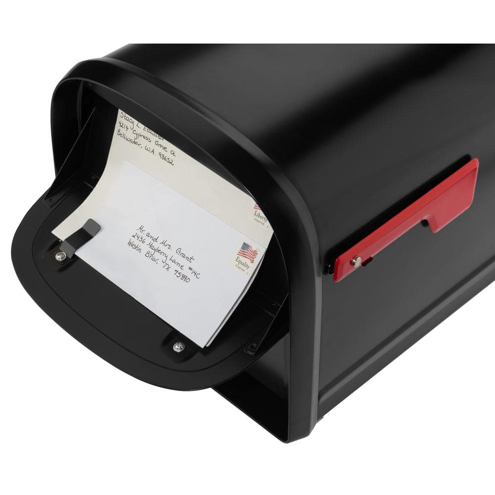 Large Black Steel Post Mount Locking Mailbox